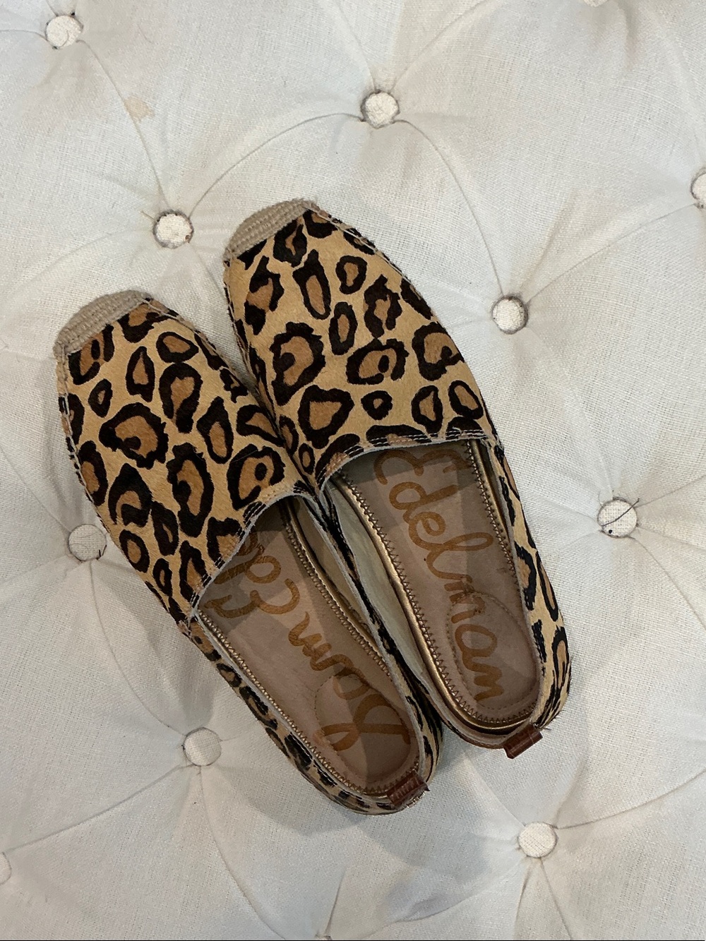 Sam Edelman Leopard Espadrille Slip-Ons in Tan and Black